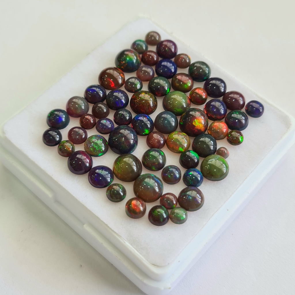 58 pcs of  Ethiopian Black Smoked Opal Round Shape | 16.8Cts | 3mm to 6mm size