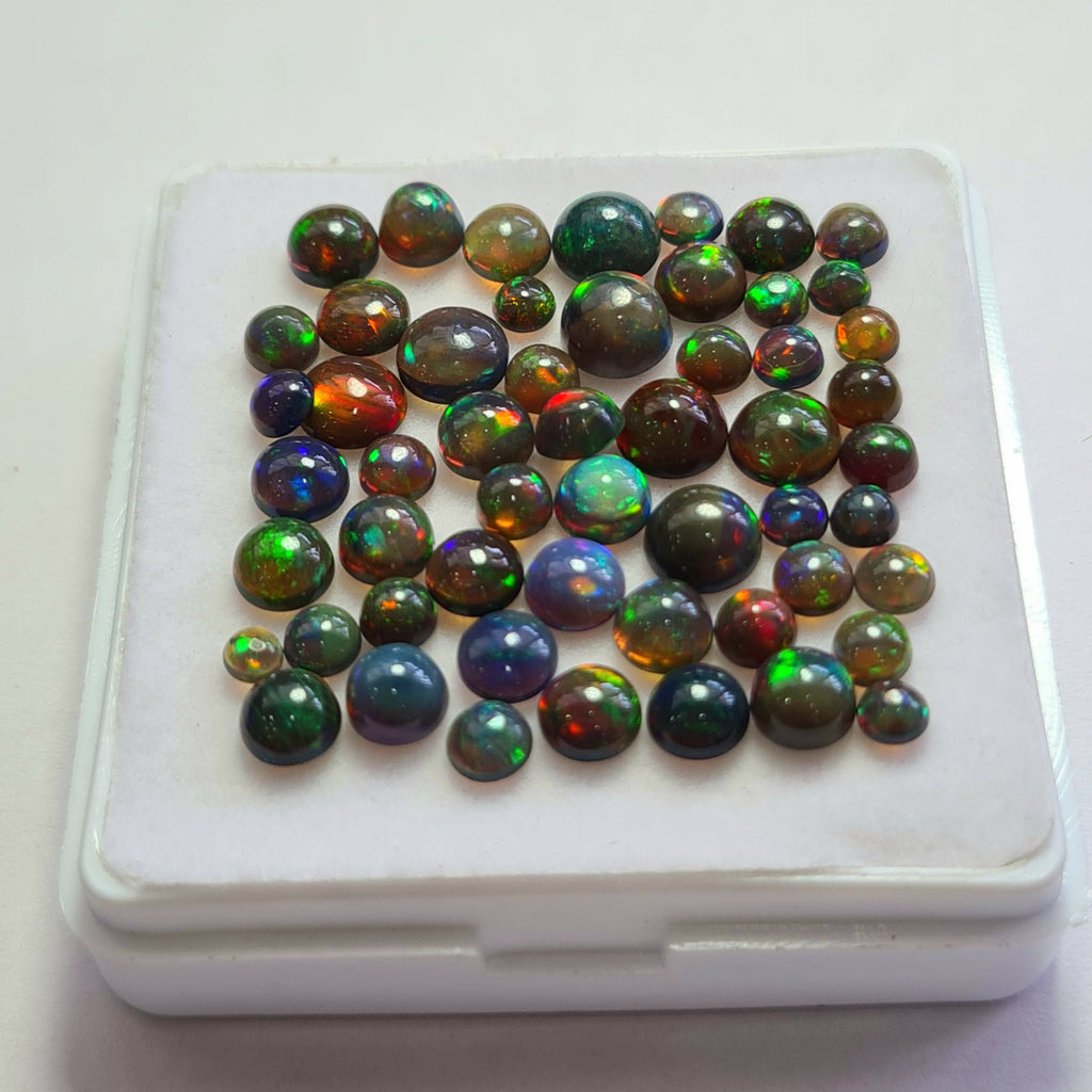 54 pcs of  Ethiopian Black Smoked Opal Round Shape | 15Cts | 3mm to 6mm size
