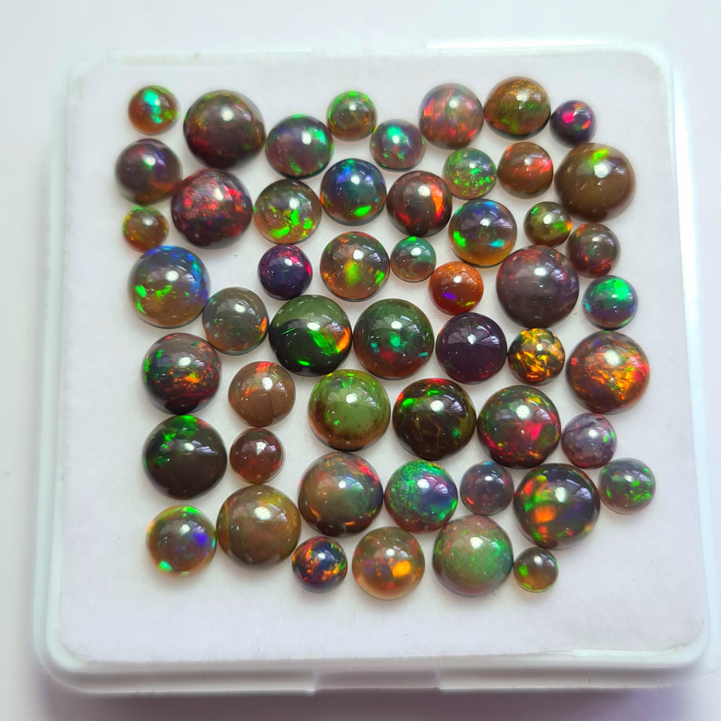52 pcs of  Ethiopian Black Smoked Opal Round Shape | 18.1Cts | 3mm to 6mm size
