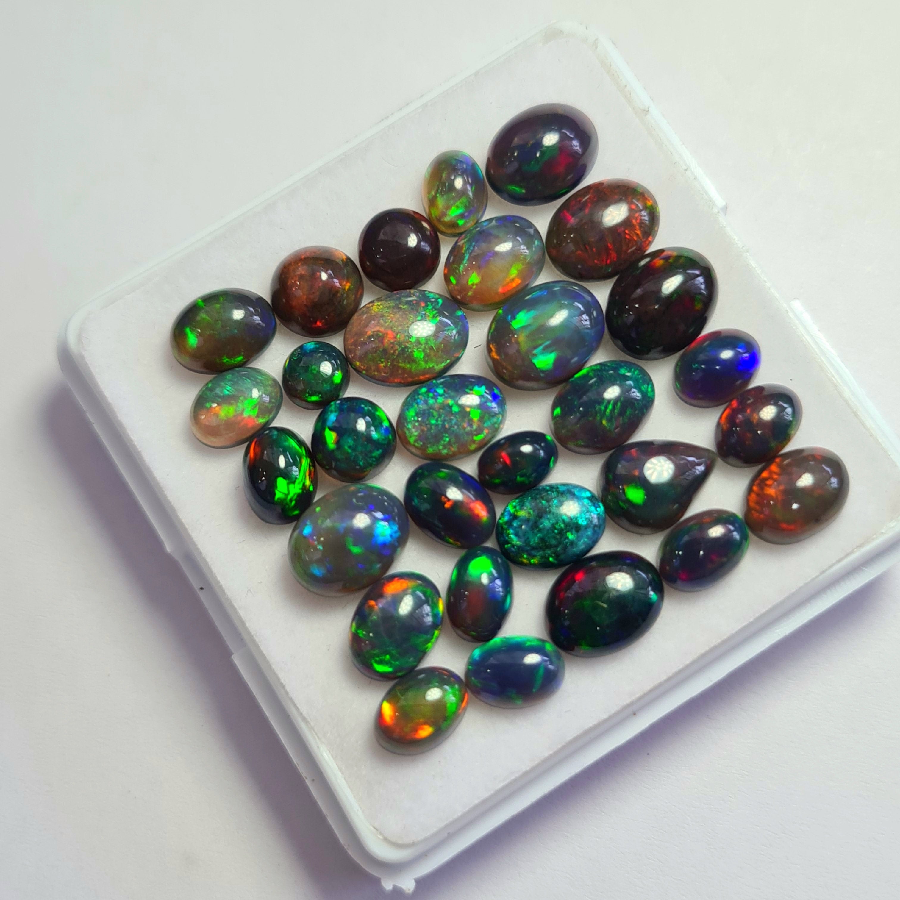 30 pcs of  Ethiopian Black Smoked Opal Mix Shape | 23.8Cts | 5mm to 9mm size