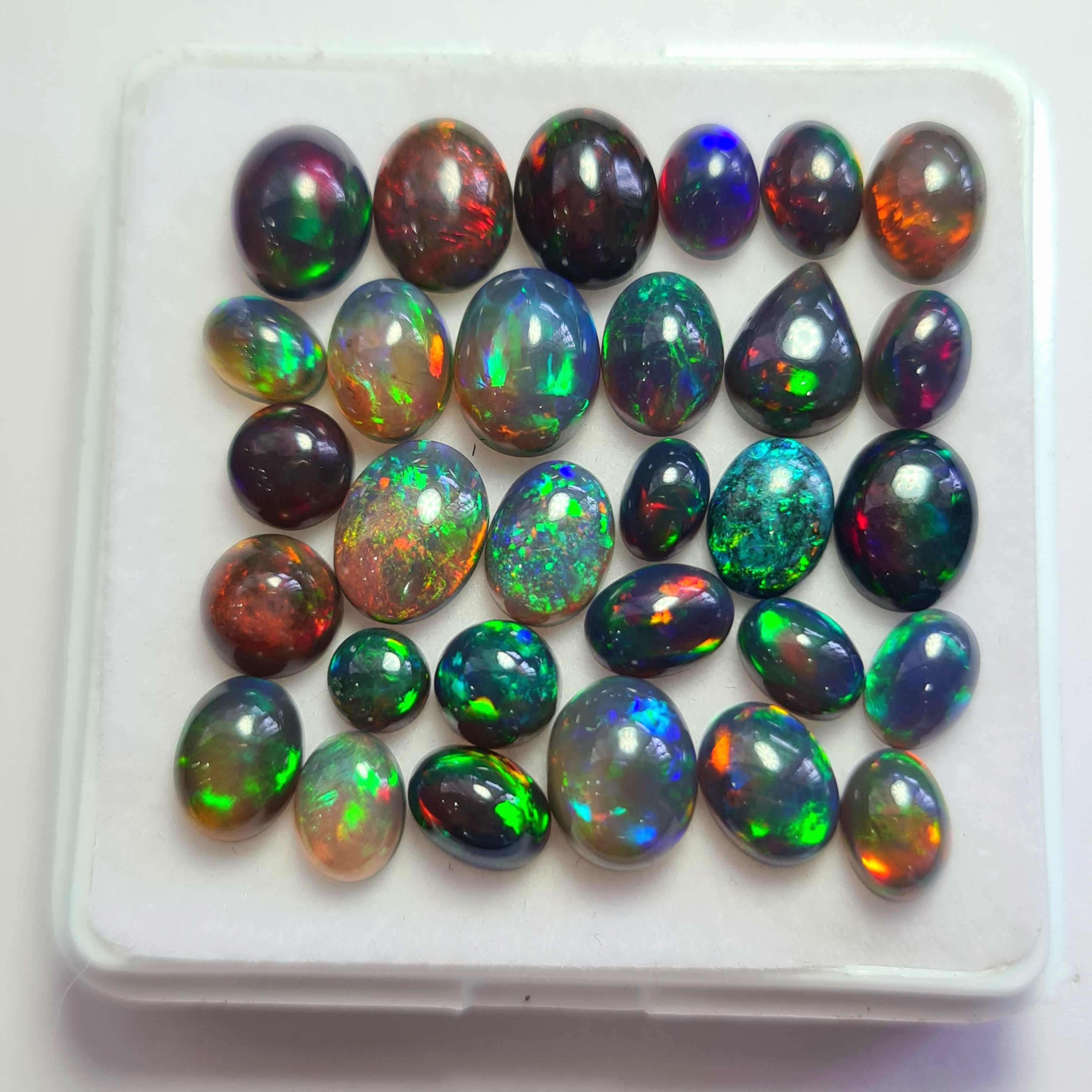 30 pcs of  Ethiopian Black Smoked Opal Mix Shape | 23.8Cts | 5mm to 9mm size