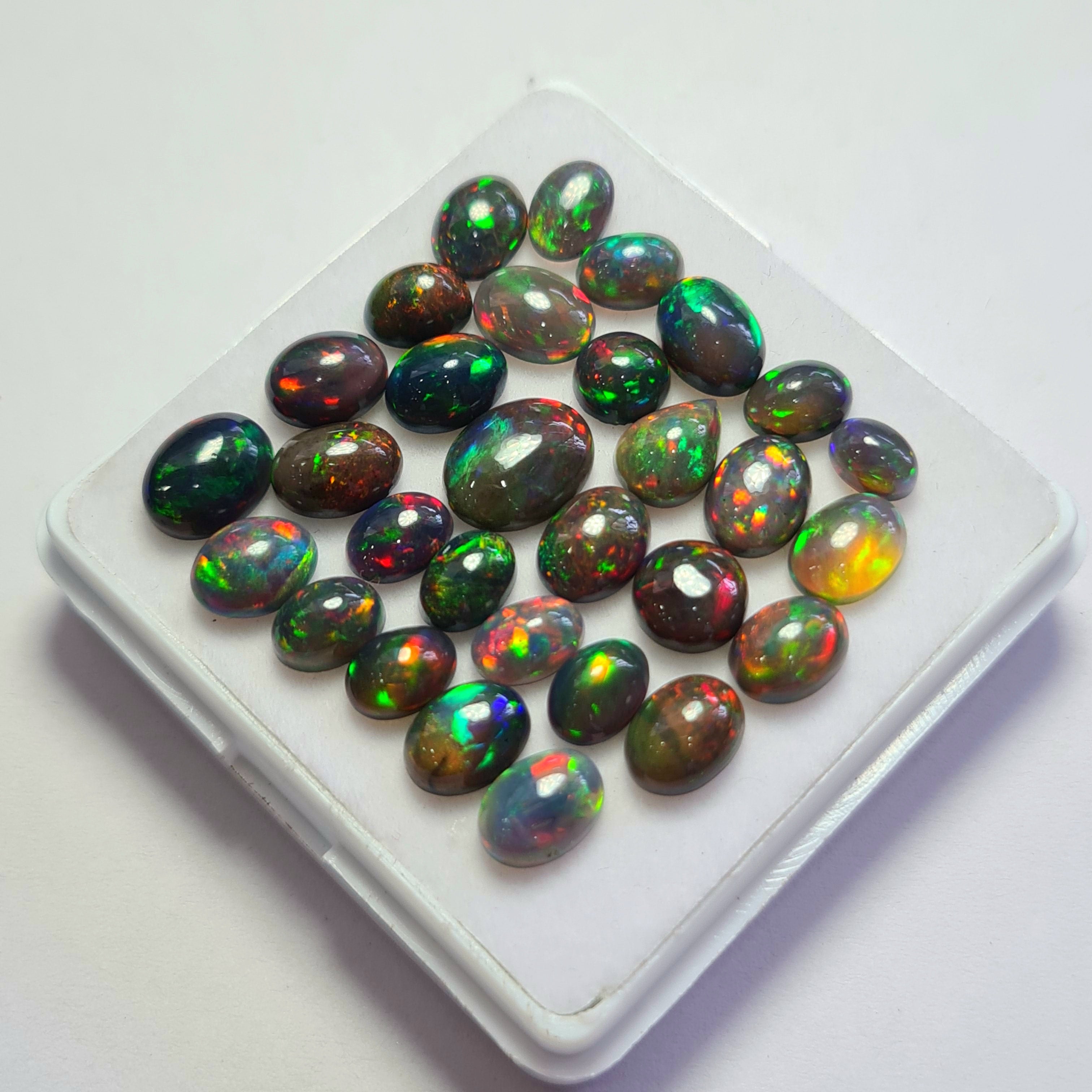 30 pcs of  Ethiopian Black Smoked Opal Mix Shape | 21.5Cts | 6mm to 10mm size