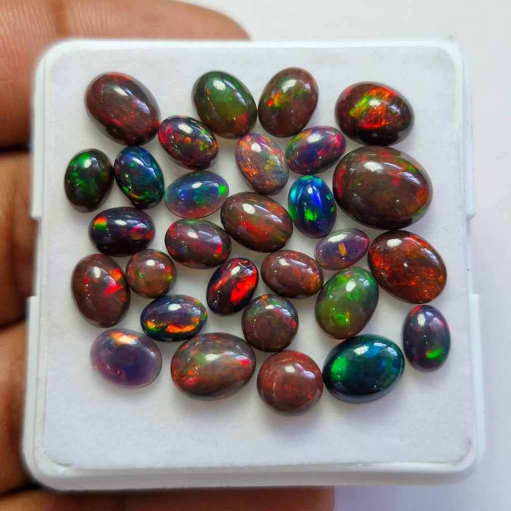 29 pcs of  Ethiopian Black Smoked Opal Mix Shape | 22.8Cts | 5mm to 11mm size