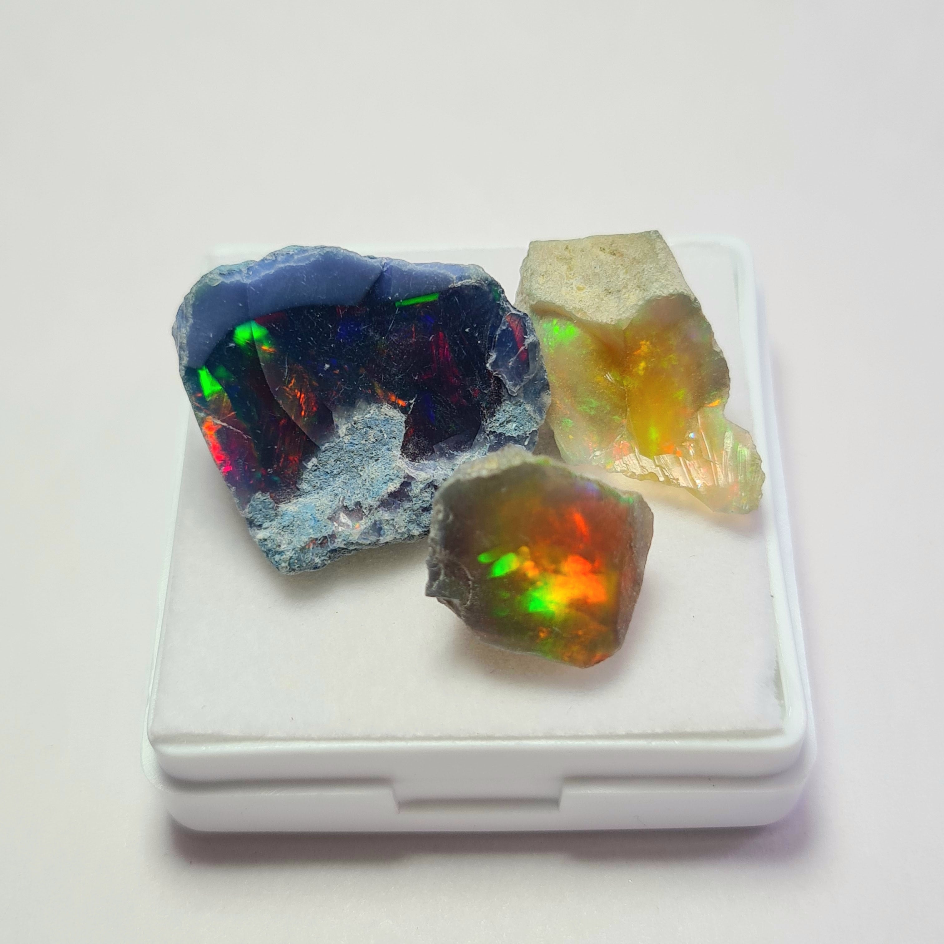 3 Pcs Natural Black Opal Rough | Size: 13-21mm