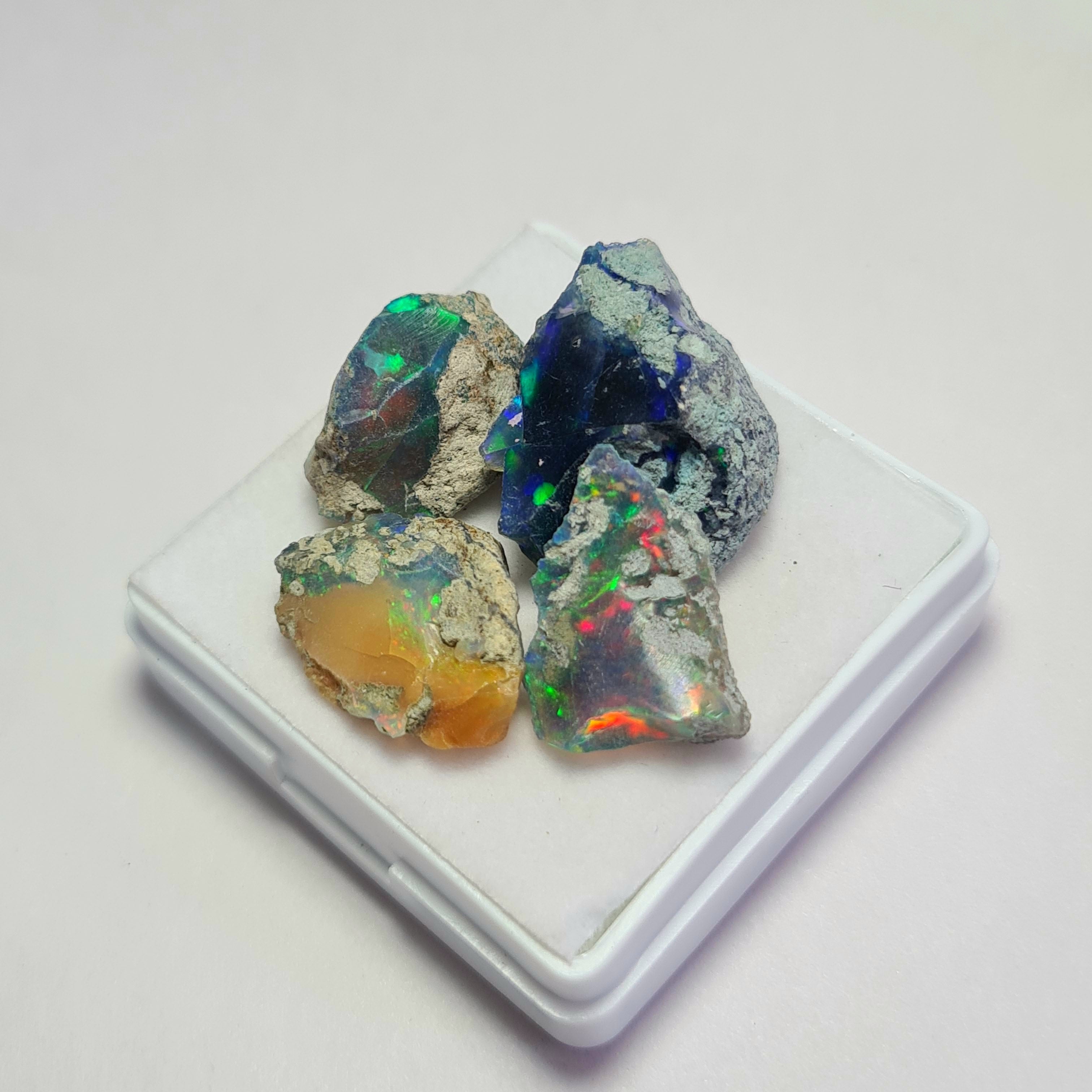 4 Pcs Natural Black Opal Rough | Size: 17-22mm