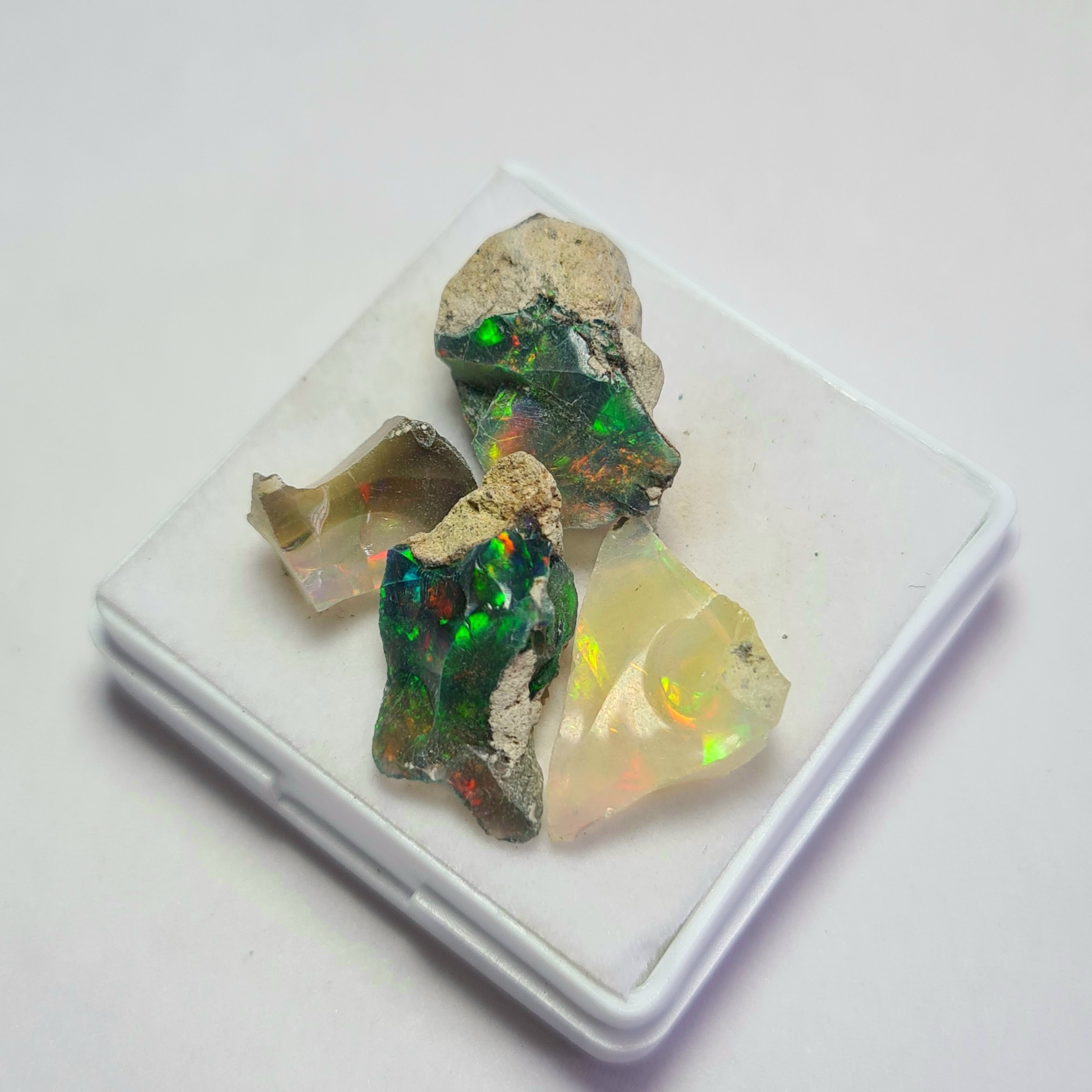 4 Pcs Natural Black Opal Rough | Size: 12-21mm