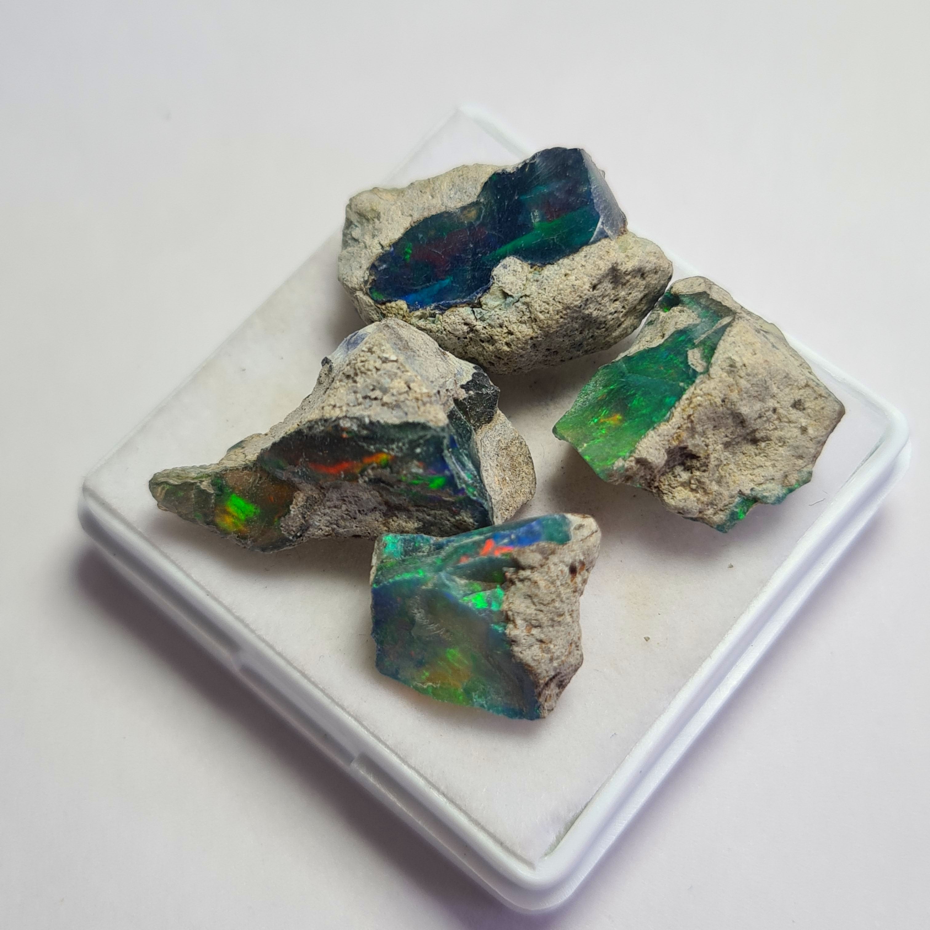 4 Pcs Natural Black Opal Rough | Size: 13-22mm