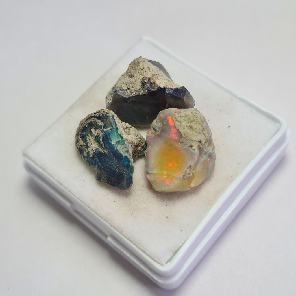 3 Pcs Natural Black Opal Rough | Size: 14-19mm