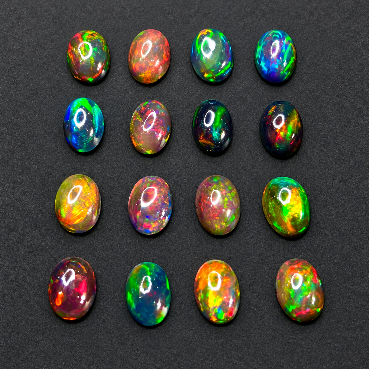 20 Pcs Natural Black Opal Cabochon Calibrated | Oval | Smoked