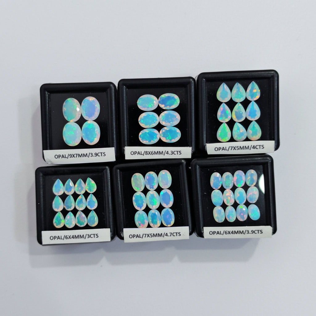Natural Opal Faceted 6 Box Set | Pear & Oval | 6–9mm