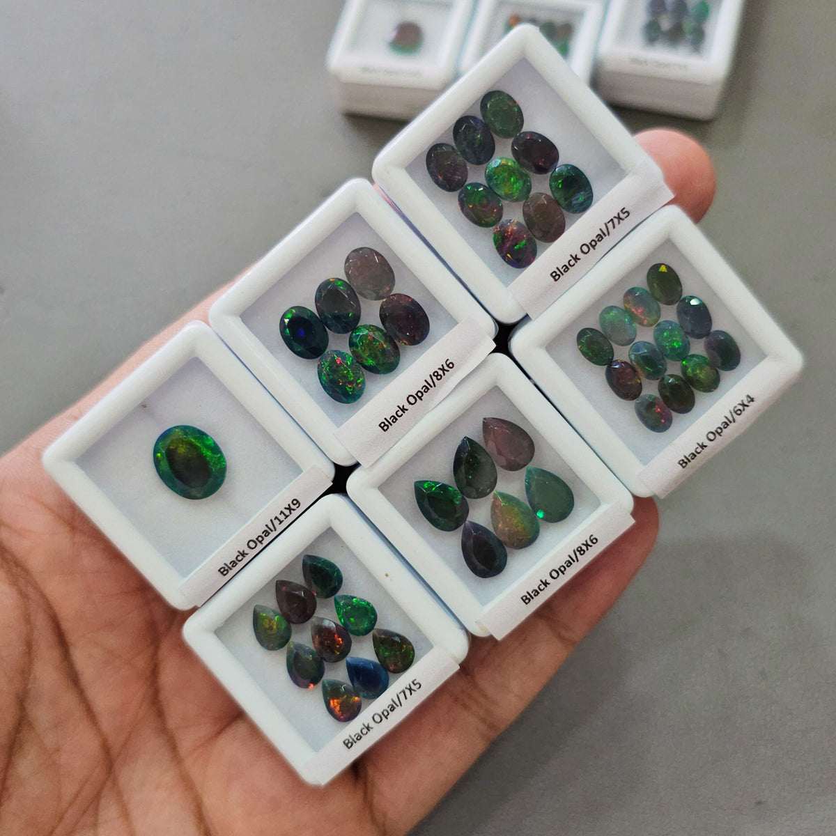 Natural Black Opal Faceted 6 Box Set | Pear & Oval | 6–11mm