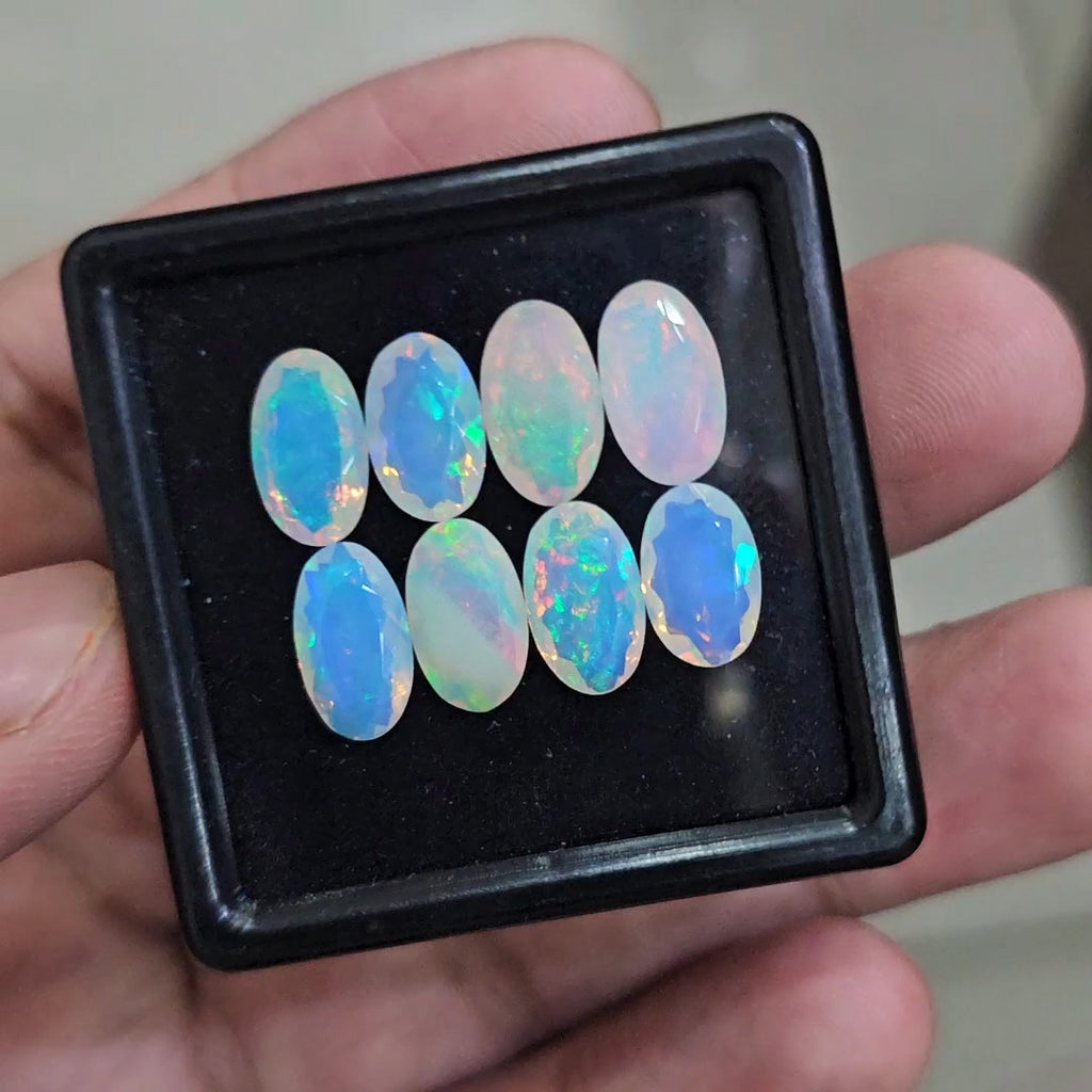 8 Pcs Natural Ethiopian Opal Faceted | Oval  | 10-11mm| With Box
