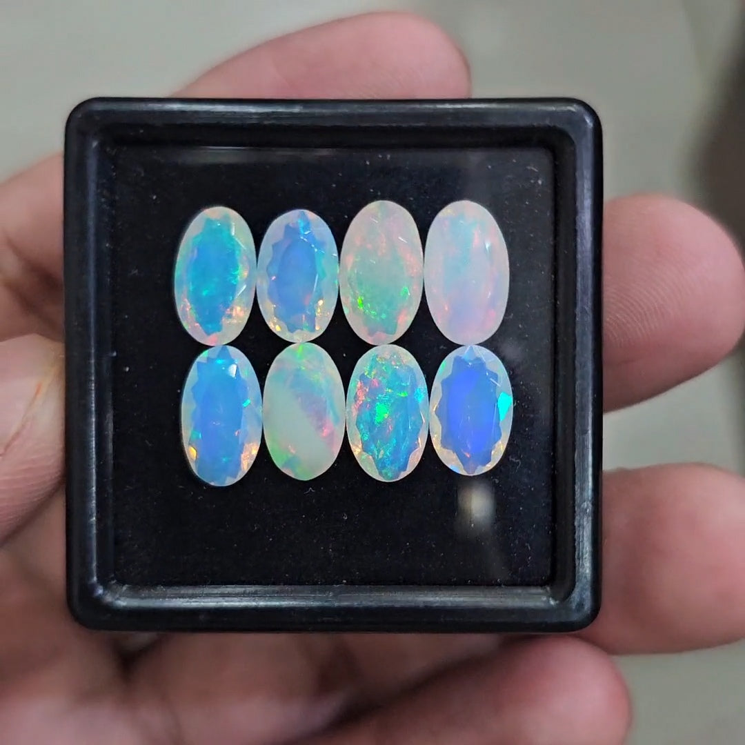8 Pcs Natural Ethiopian Opal Faceted | Oval  | 10-11mm| With Box