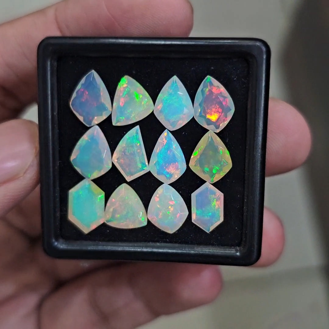 12 Pcs Natural Ethiopian Opal Faceted | Fancy | 8-10mm| With Box
