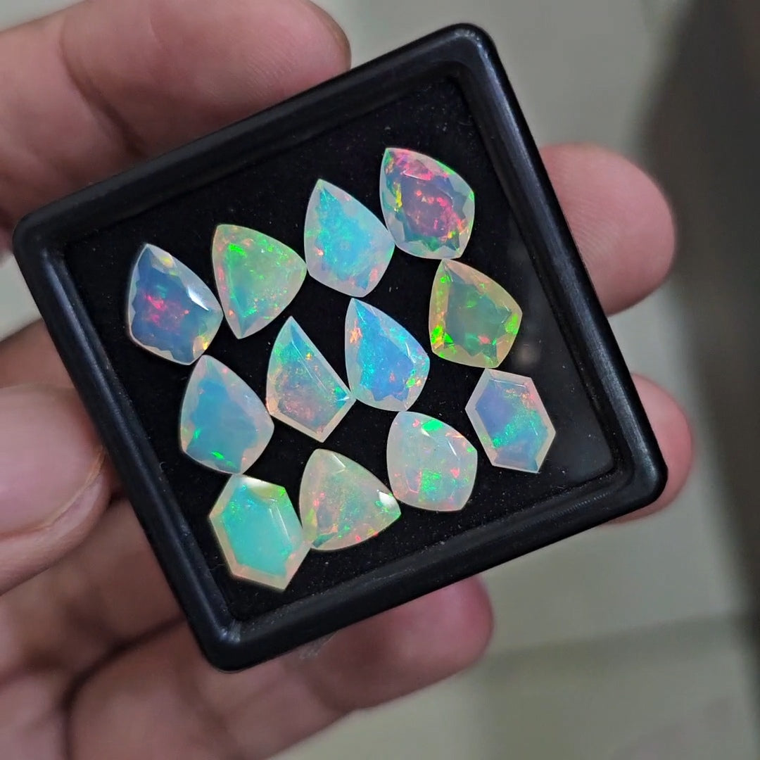12 Pcs Natural Ethiopian Opal Faceted | Fancy | 8-10mm| With Box