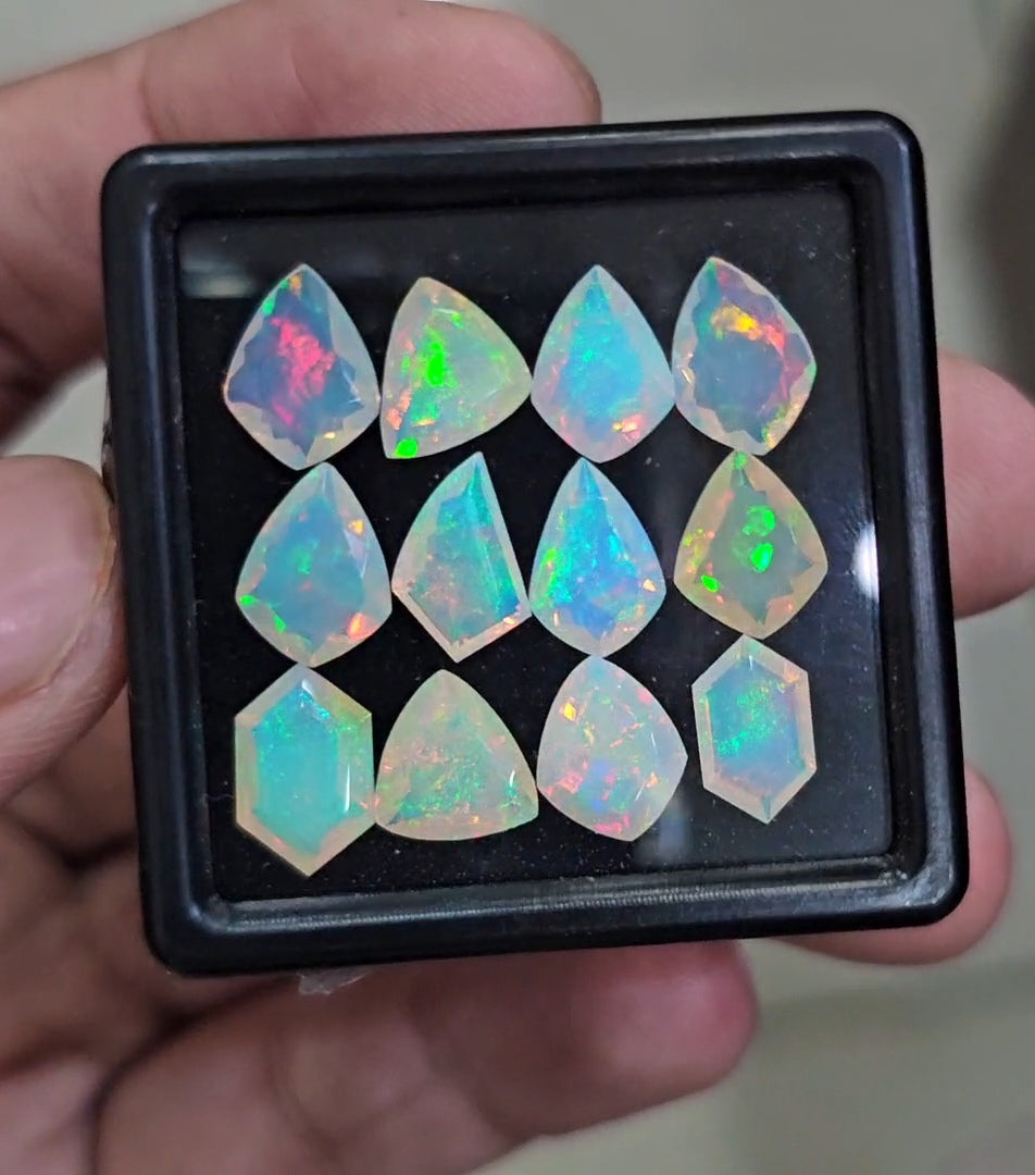 12 Pcs Natural Ethiopian Opal Faceted | Fancy | 8-10mm| With Box