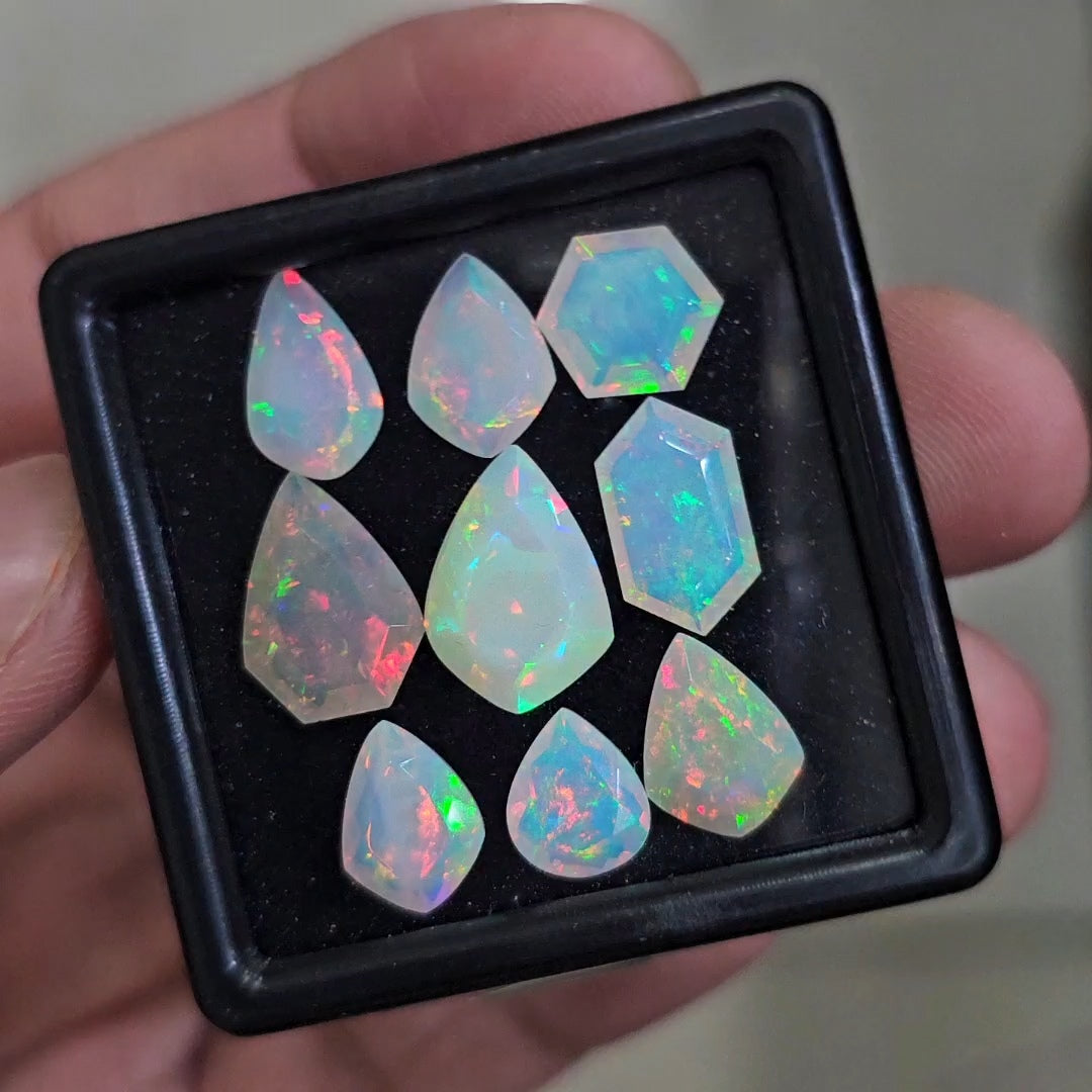 9 Pcs Natural Ethiopian Opal Faceted | Fancy | 9-14mm| With Box