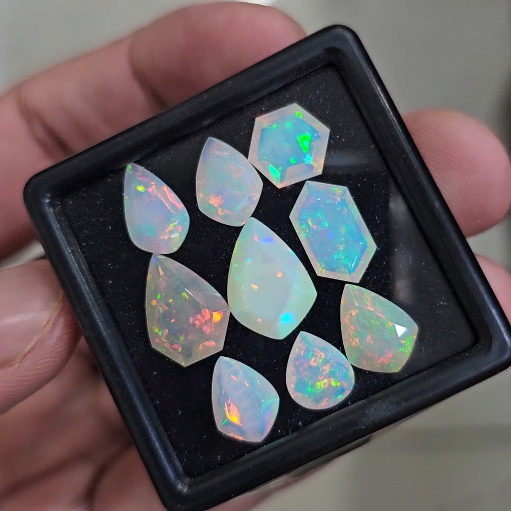 9 Pcs Natural Ethiopian Opal Faceted | Fancy | 9-14mm| With Box