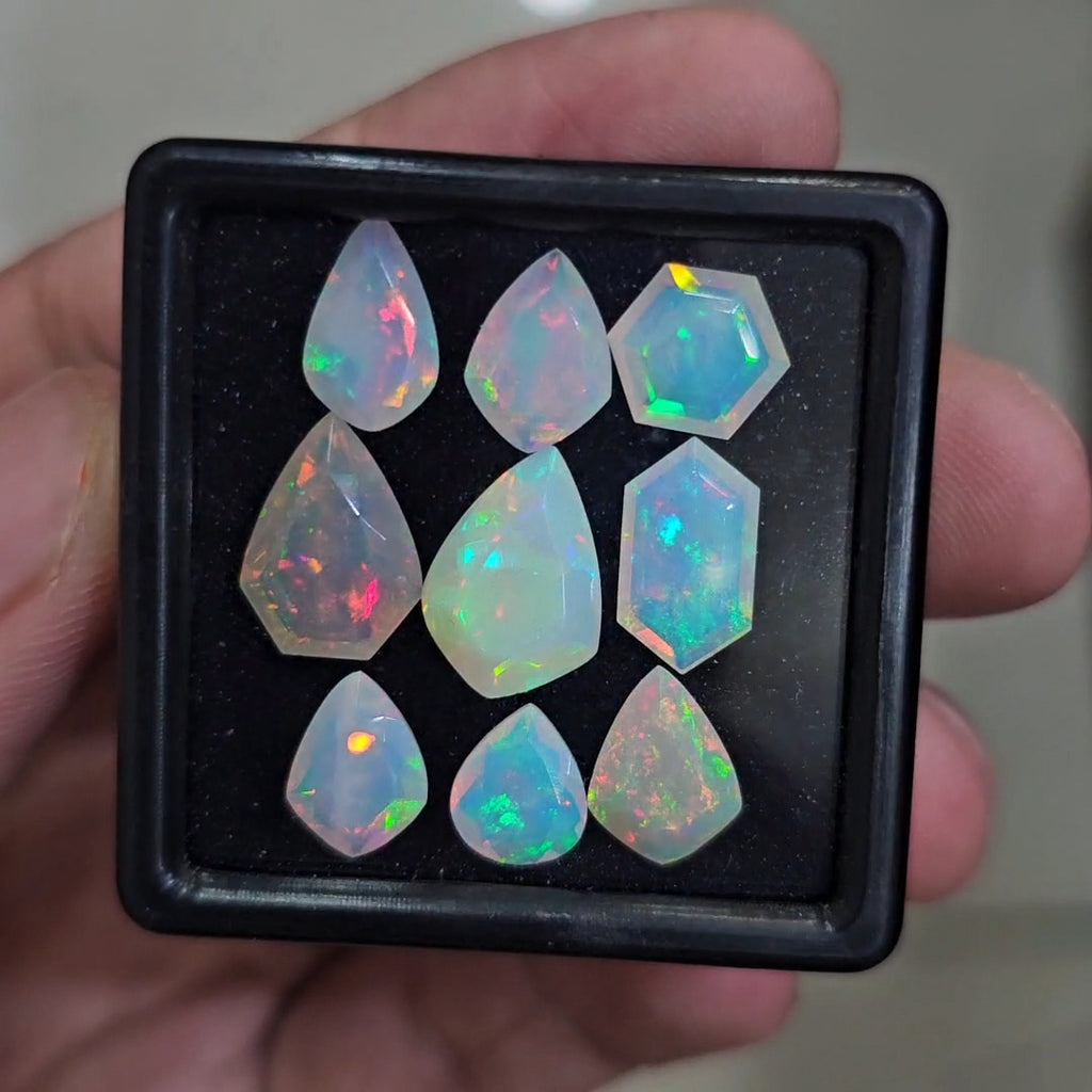 9 Pcs Natural Ethiopian Opal Faceted | Fancy | 9-14mm| With Box