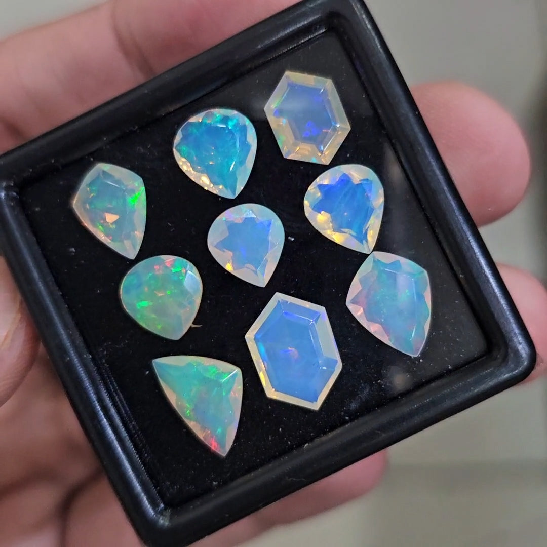 9 Pcs Natural Ethiopian Opal Faceted | Teardrop & Fancy | 8-12mm| With Box