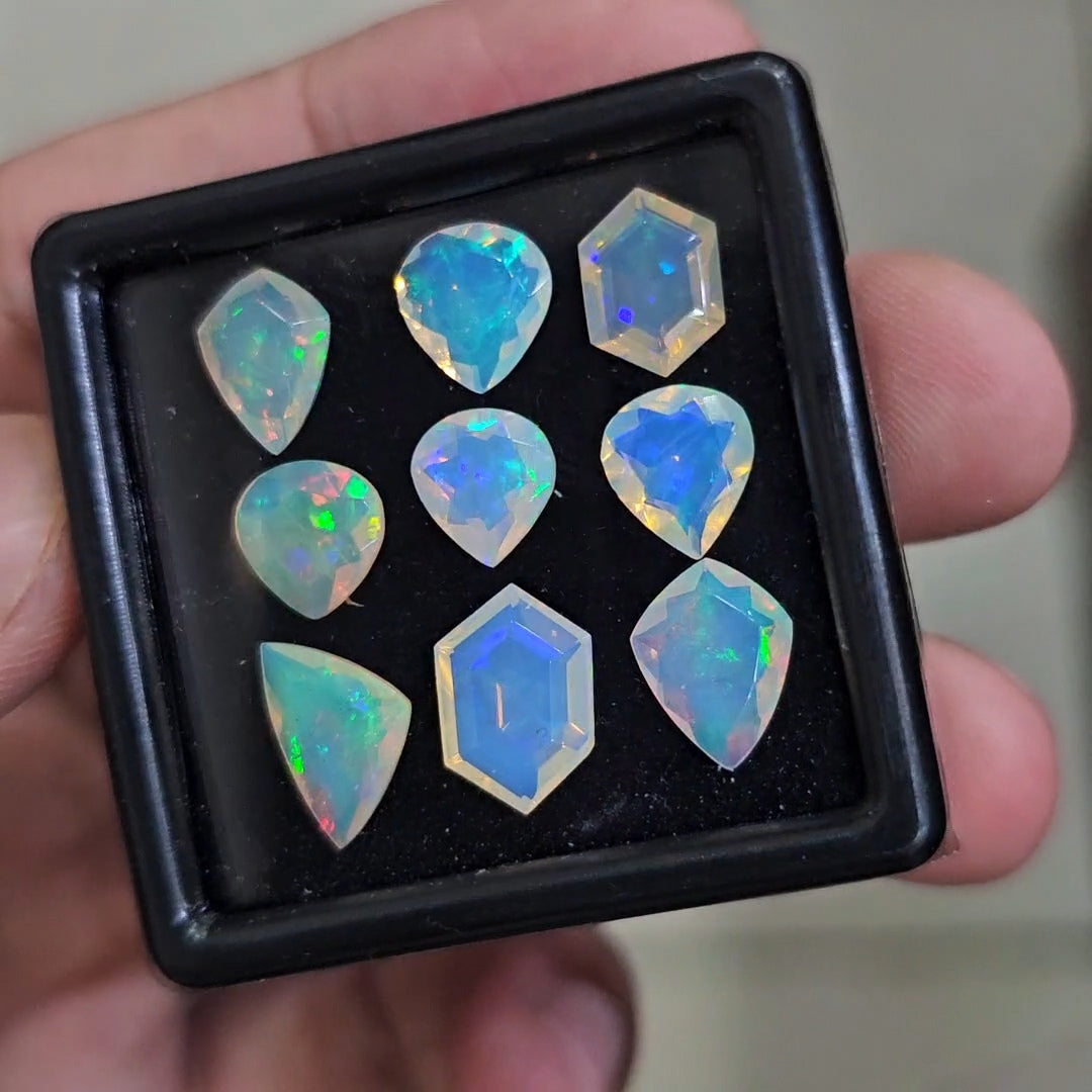 9 Pcs Natural Ethiopian Opal Faceted | Teardrop & Fancy | 8-12mm| With Box