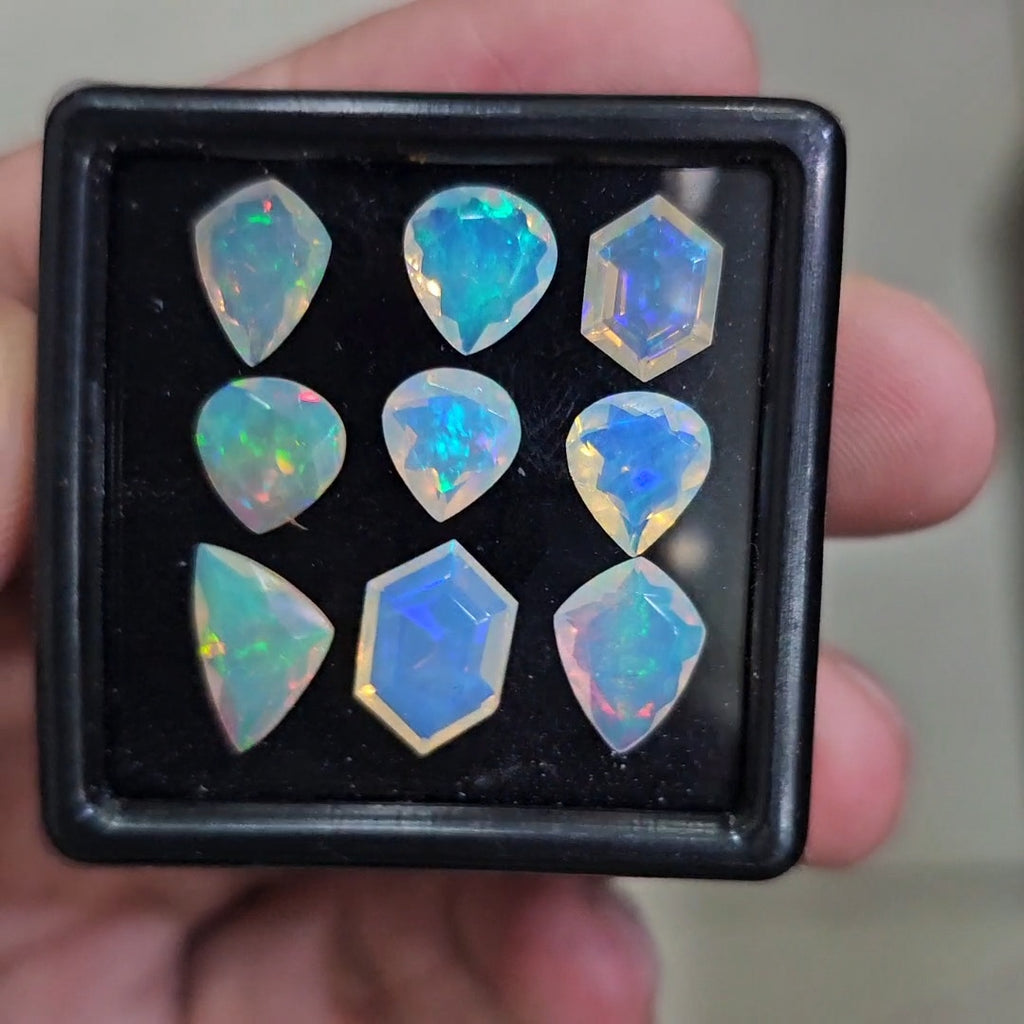 9 Pcs Natural Ethiopian Opal Faceted | Teardrop & Fancy | 8-12mm| With Box