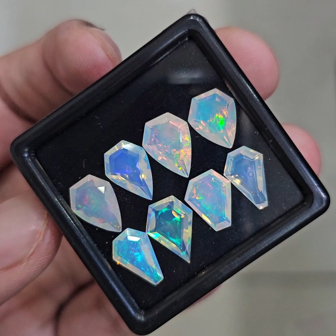 8 Pcs Natural Ethiopian Opal Faceted | Fancy  | 11-12mm| With Box