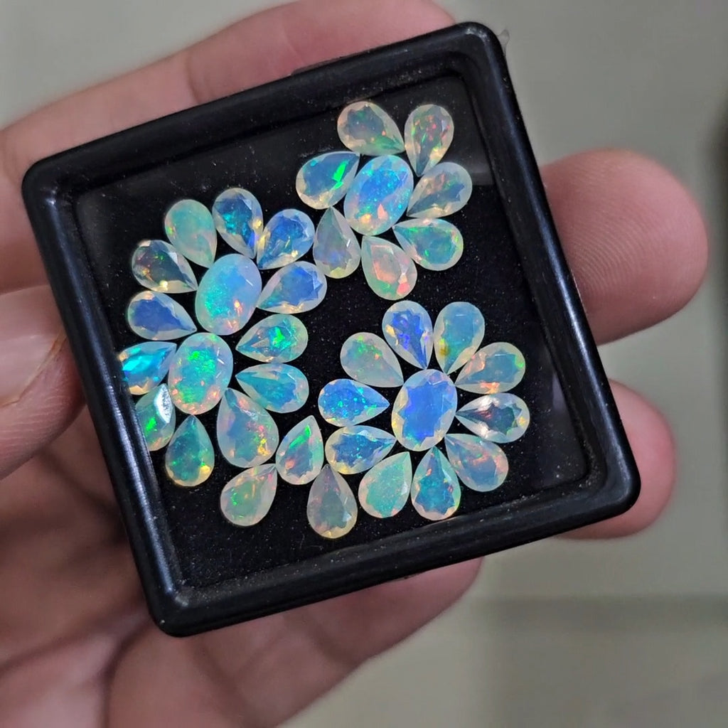 26 Pcs Natural Ethiopian Opal Faceted | Oval & Pear | 6-7mm| With Box