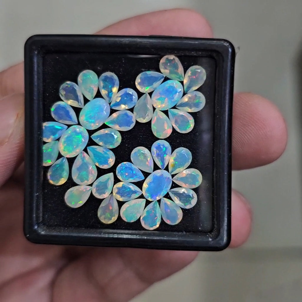 26 Pcs Natural Ethiopian Opal Faceted | Oval & Pear | 6-7mm| With Box