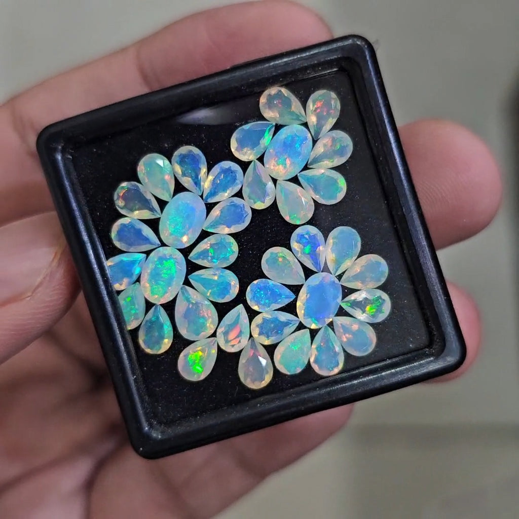 26 Pcs Natural Ethiopian Opal Faceted | Oval & Pear | 6-7mm| With Box