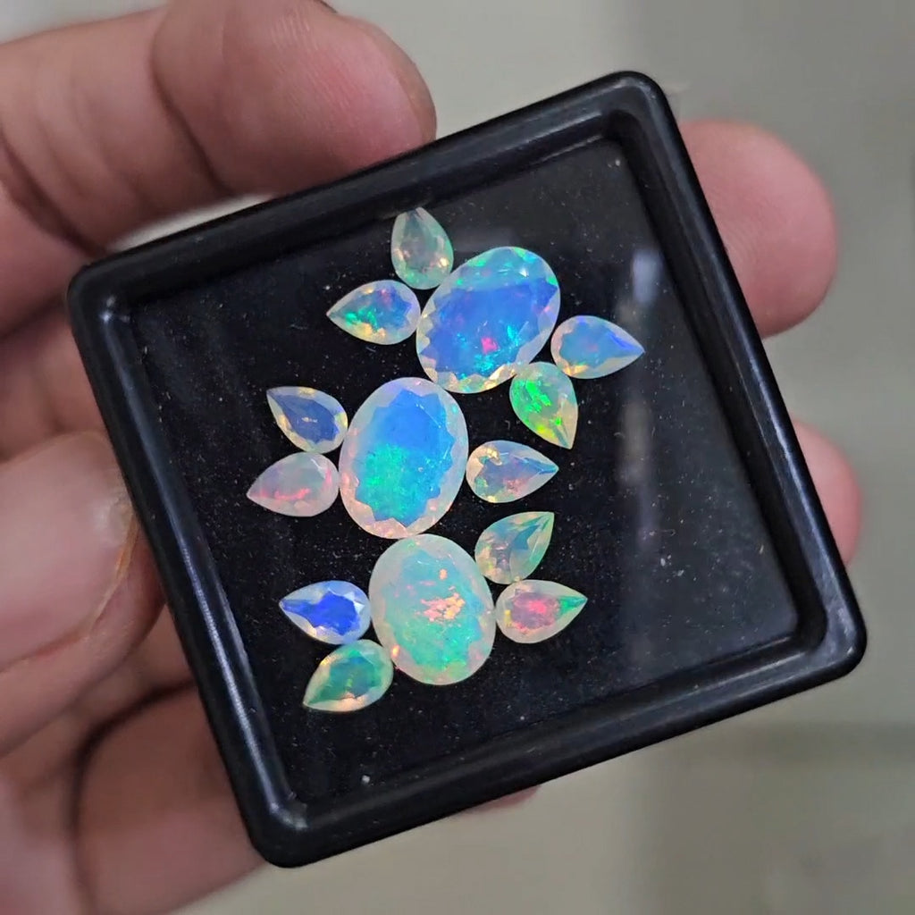 14 Pcs Natural Ethiopian Opal Faceted | Pear & Oval | 6-11mm| With Box