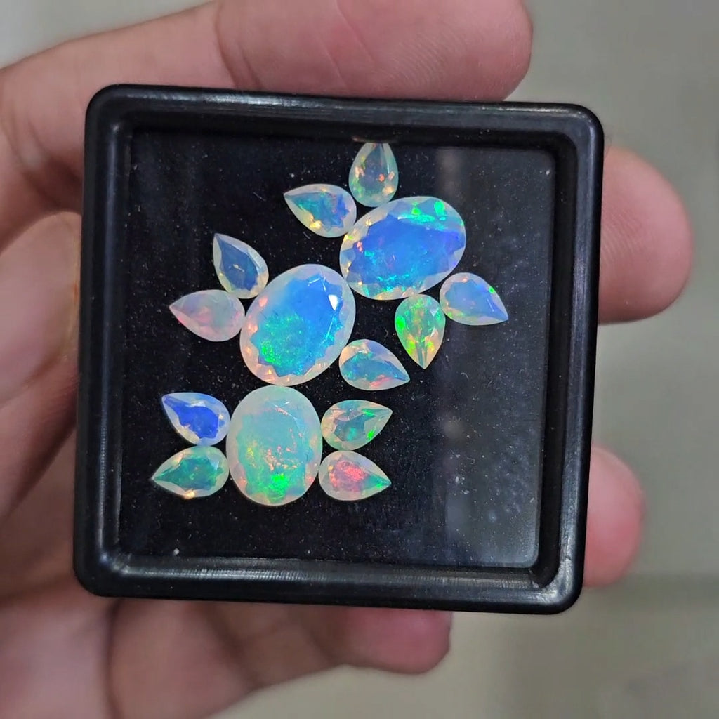 14 Pcs Natural Ethiopian Opal Faceted | Pear & Oval | 6-11mm| With Box