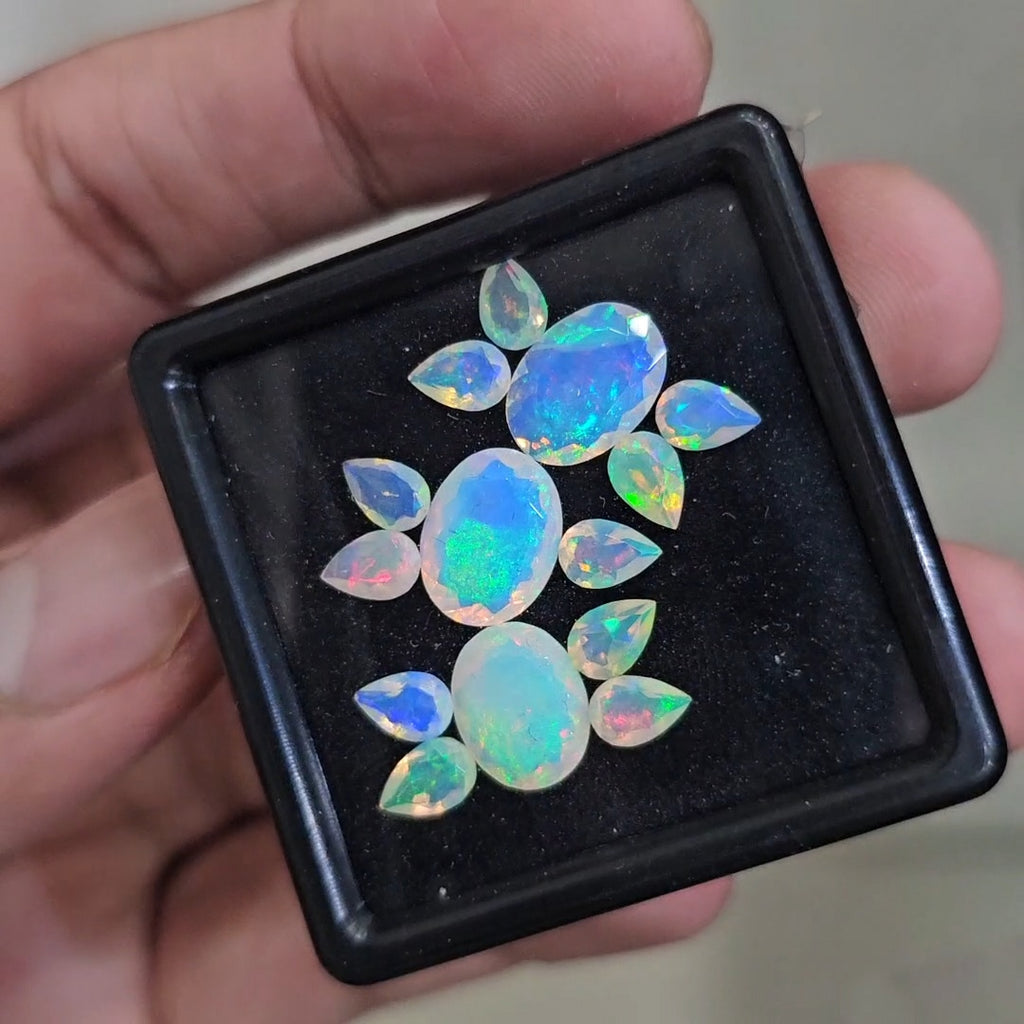 14 Pcs Natural Ethiopian Opal Faceted | Pear & Oval | 6-11mm| With Box