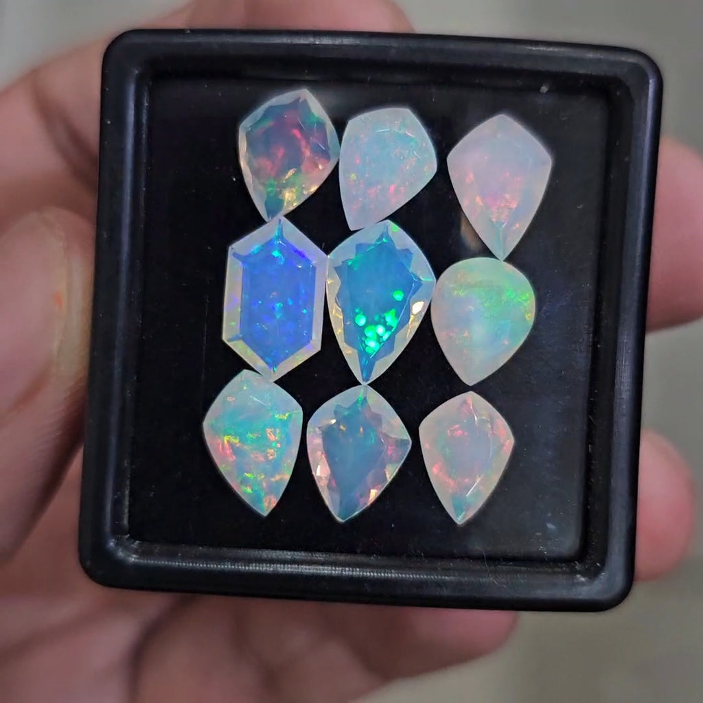 9 Pcs Natural Ethiopian Opal Faceted | Fancy | 9-13mm| With Box