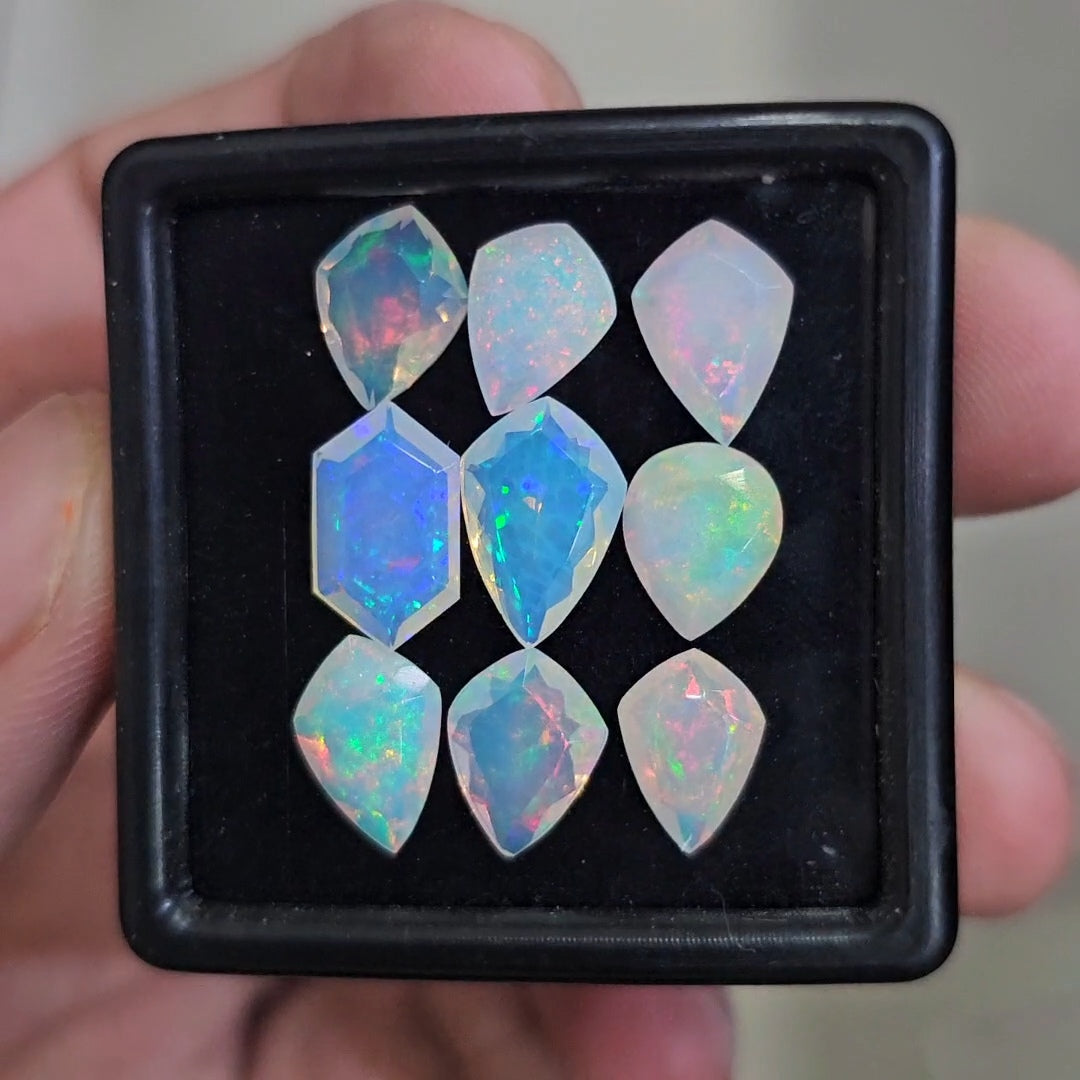 9 Pcs Natural Ethiopian Opal Faceted | Fancy | 9-13mm| With Box