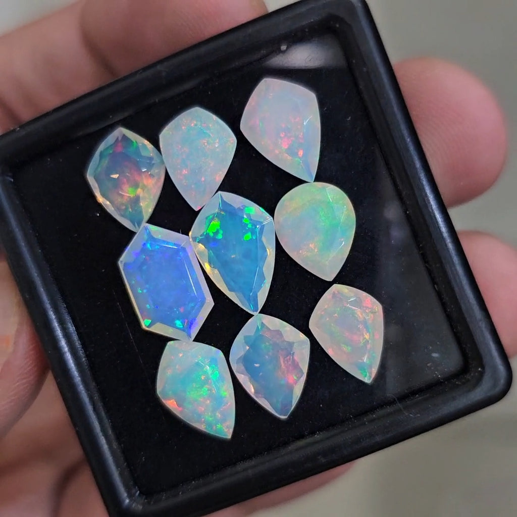 9 Pcs Natural Ethiopian Opal Faceted | Fancy | 9-13mm| With Box