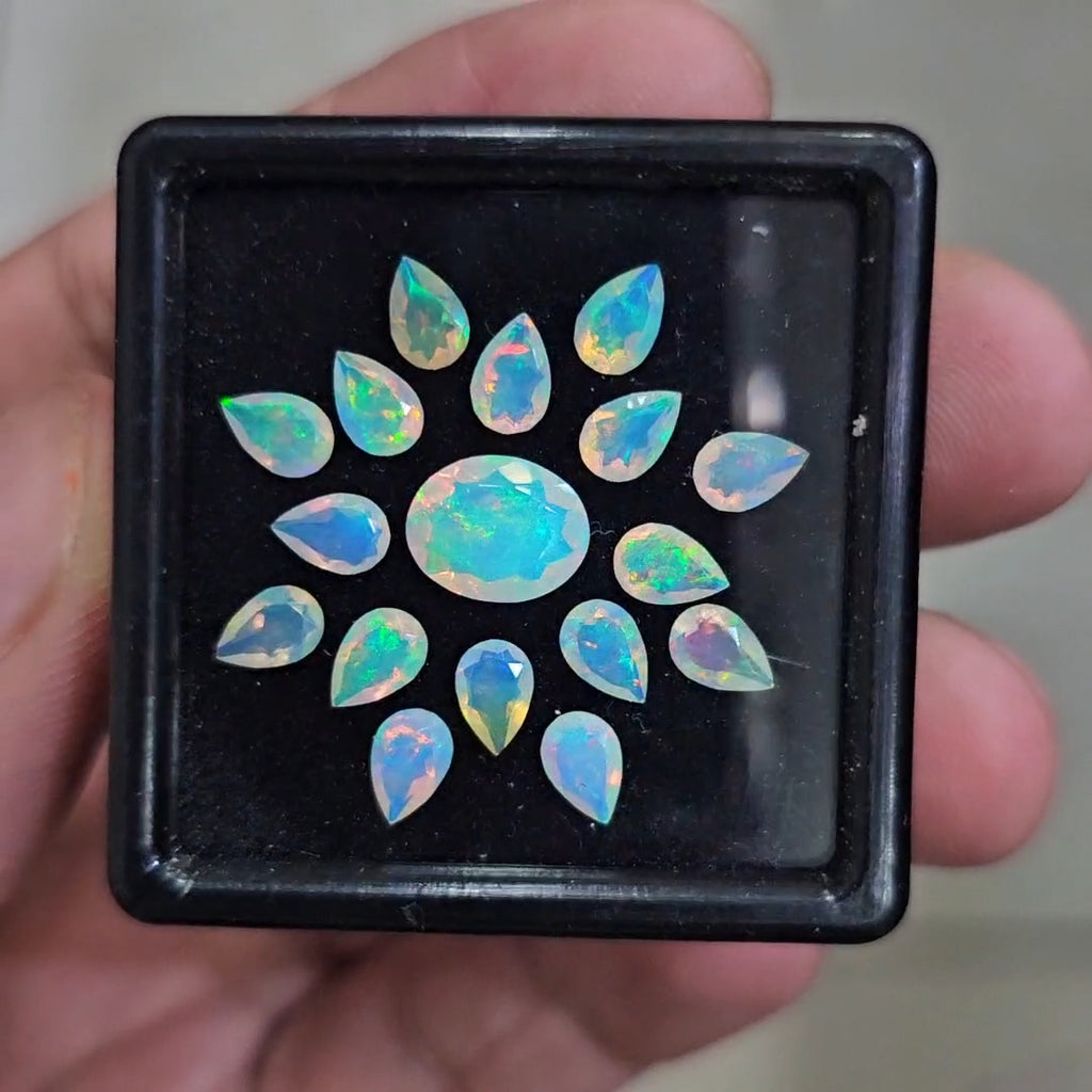 17 Pcs Natural Ethiopian Opal Faceted | Pear & Oval | 6-9mm| With Box