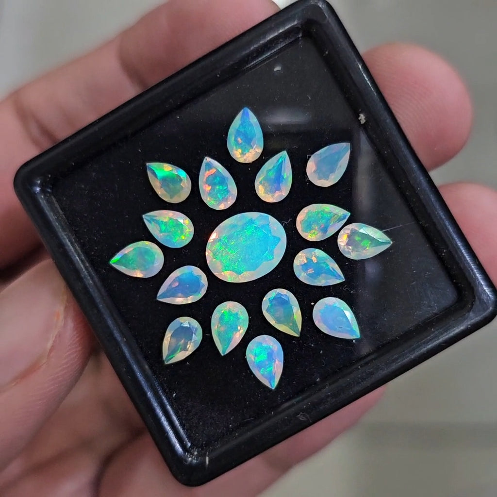 17 Pcs Natural Ethiopian Opal Faceted | Pear & Oval | 6-9mm| With Box