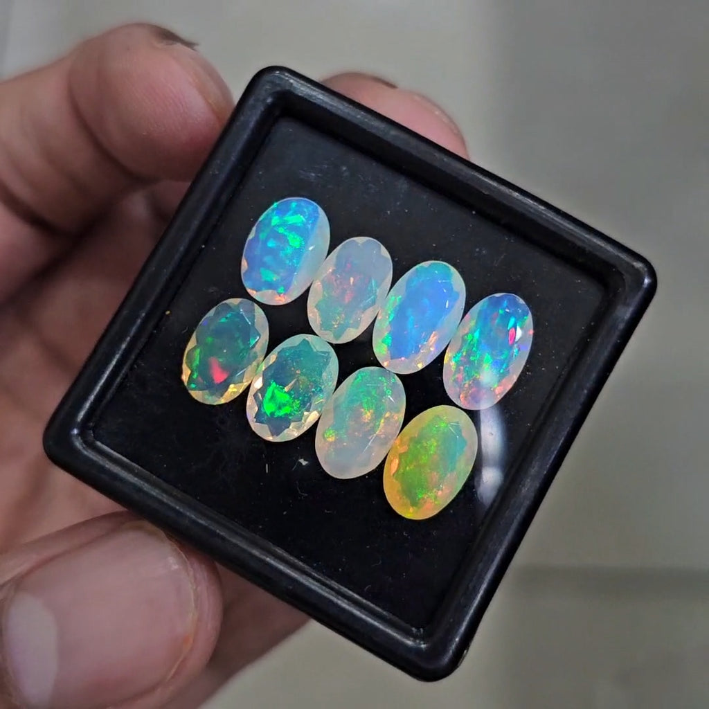 8 Pcs Natural Ethiopian Opal Faceted | Oval  | 10-11mm| With Box