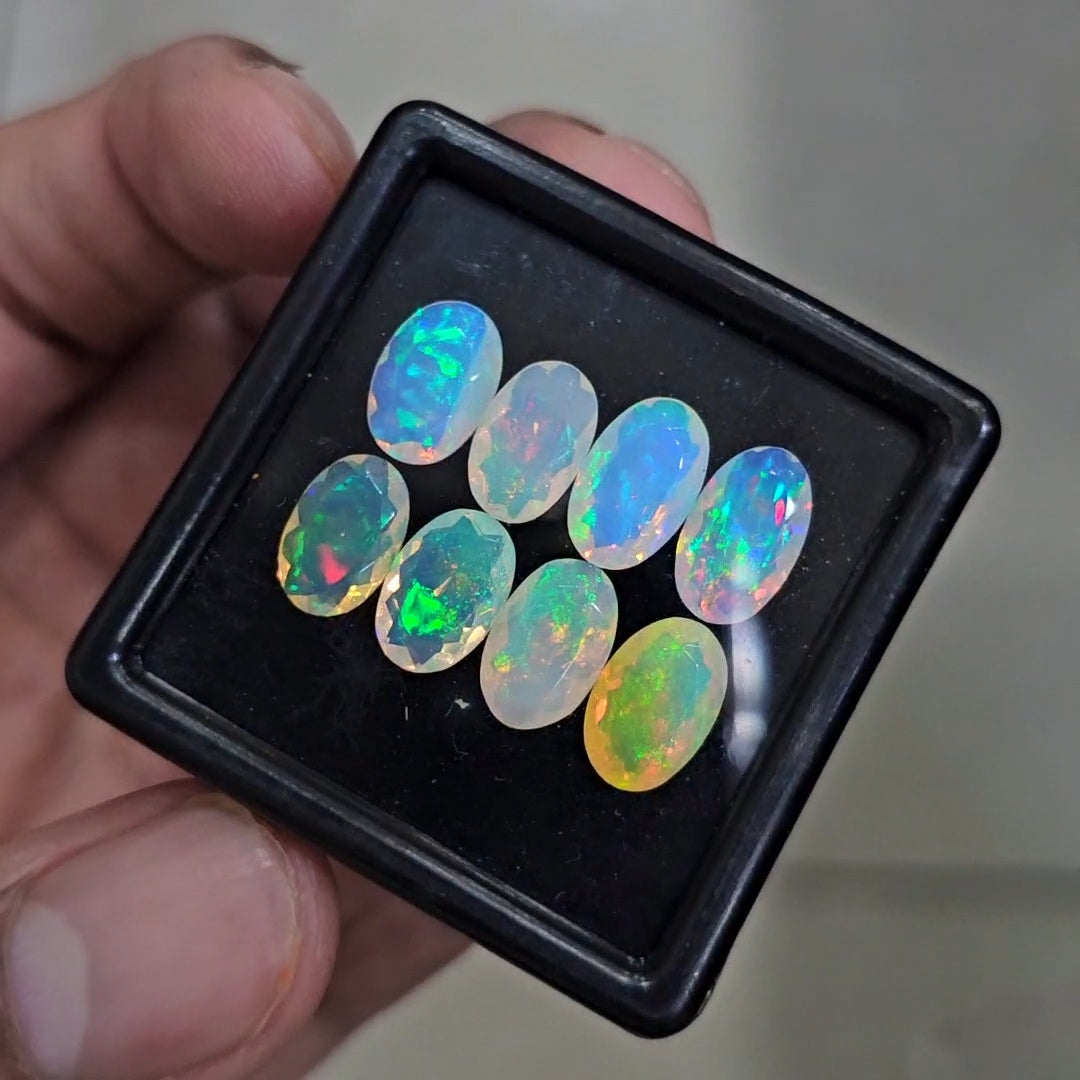 8 Pcs Natural Ethiopian Opal Faceted | Oval  | 10-11mm| With Box