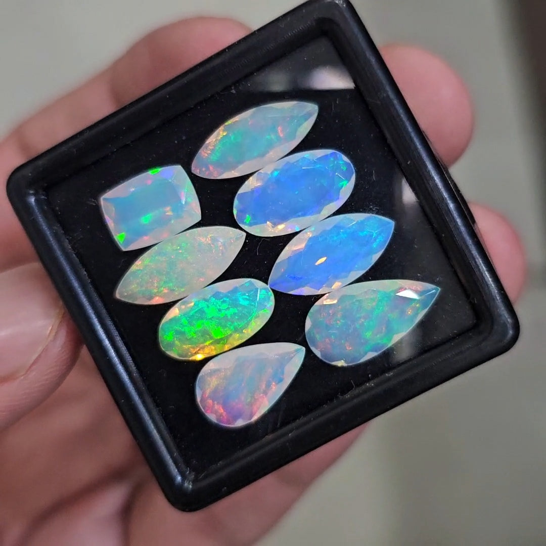 8 Pcs Natural Ethiopian Opal Faceted | Mix | 10-15mm| With Box