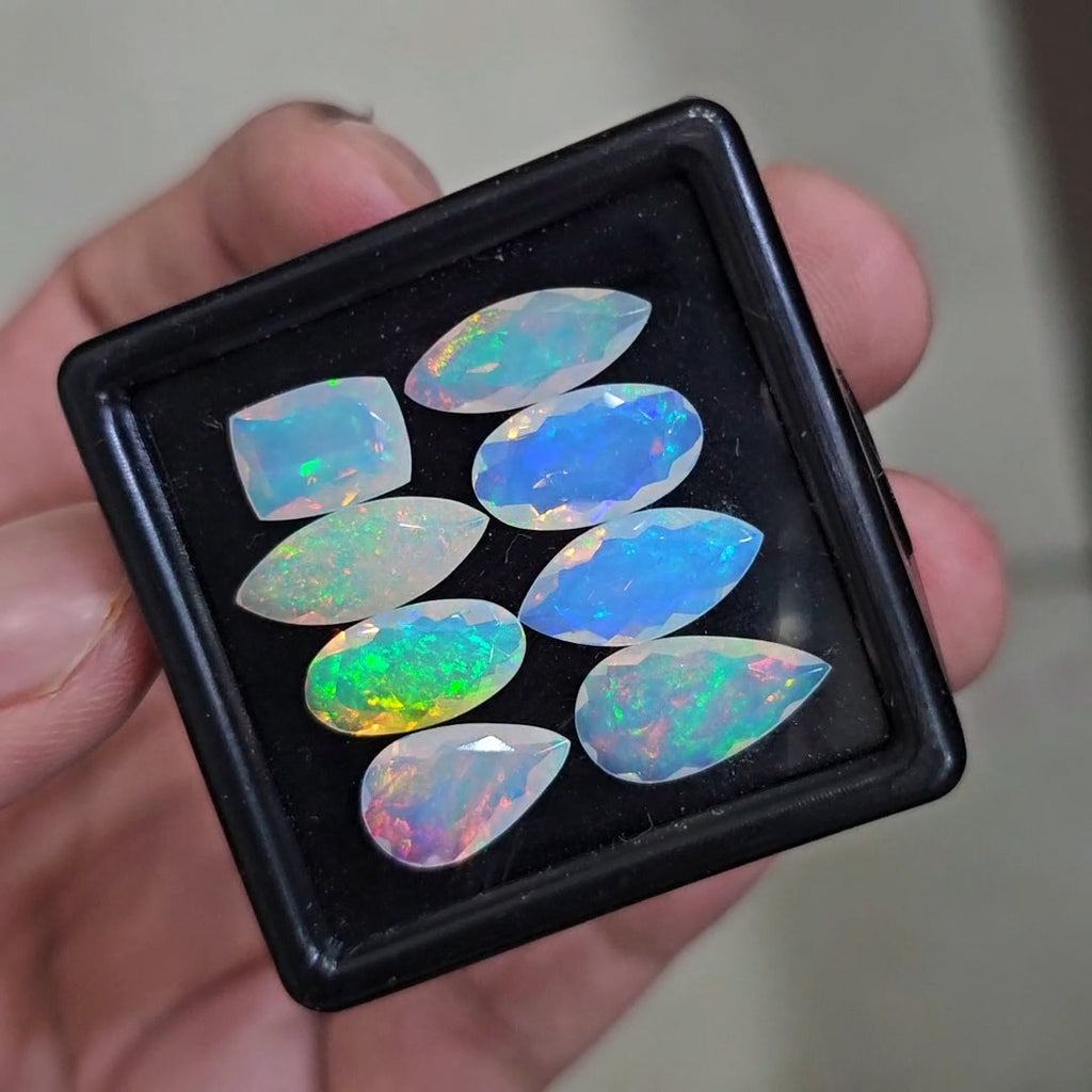 8 Pcs Natural Ethiopian Opal Faceted | Mix | 10-15mm| With Box