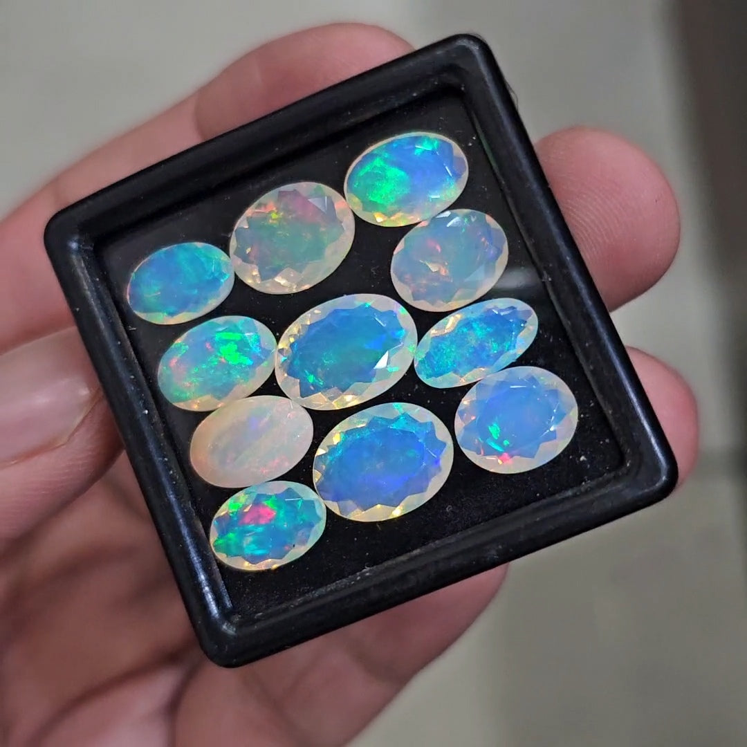 11 Pcs Natural Ethiopian Opal Faceted | Oval | 8-13mm| With Box