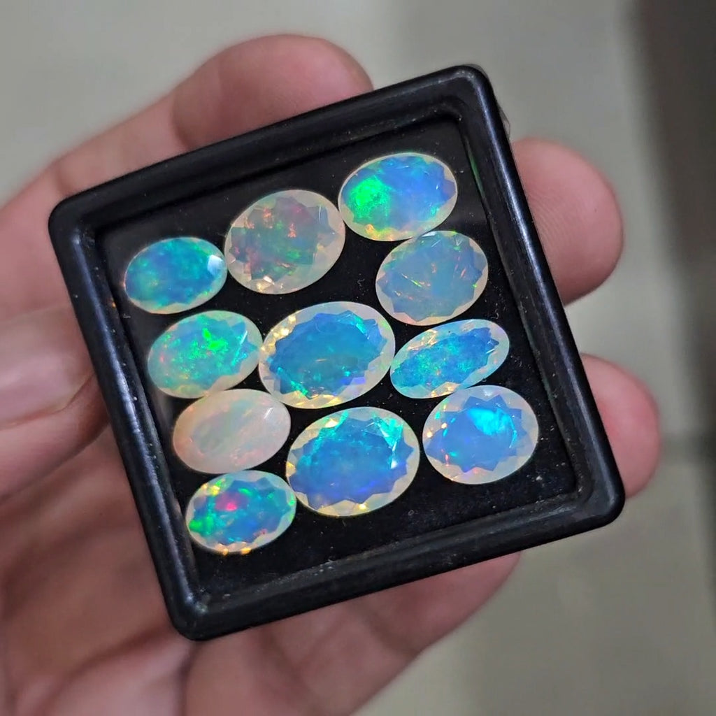 11 Pcs Natural Ethiopian Opal Faceted | Oval | 8-13mm| With Box