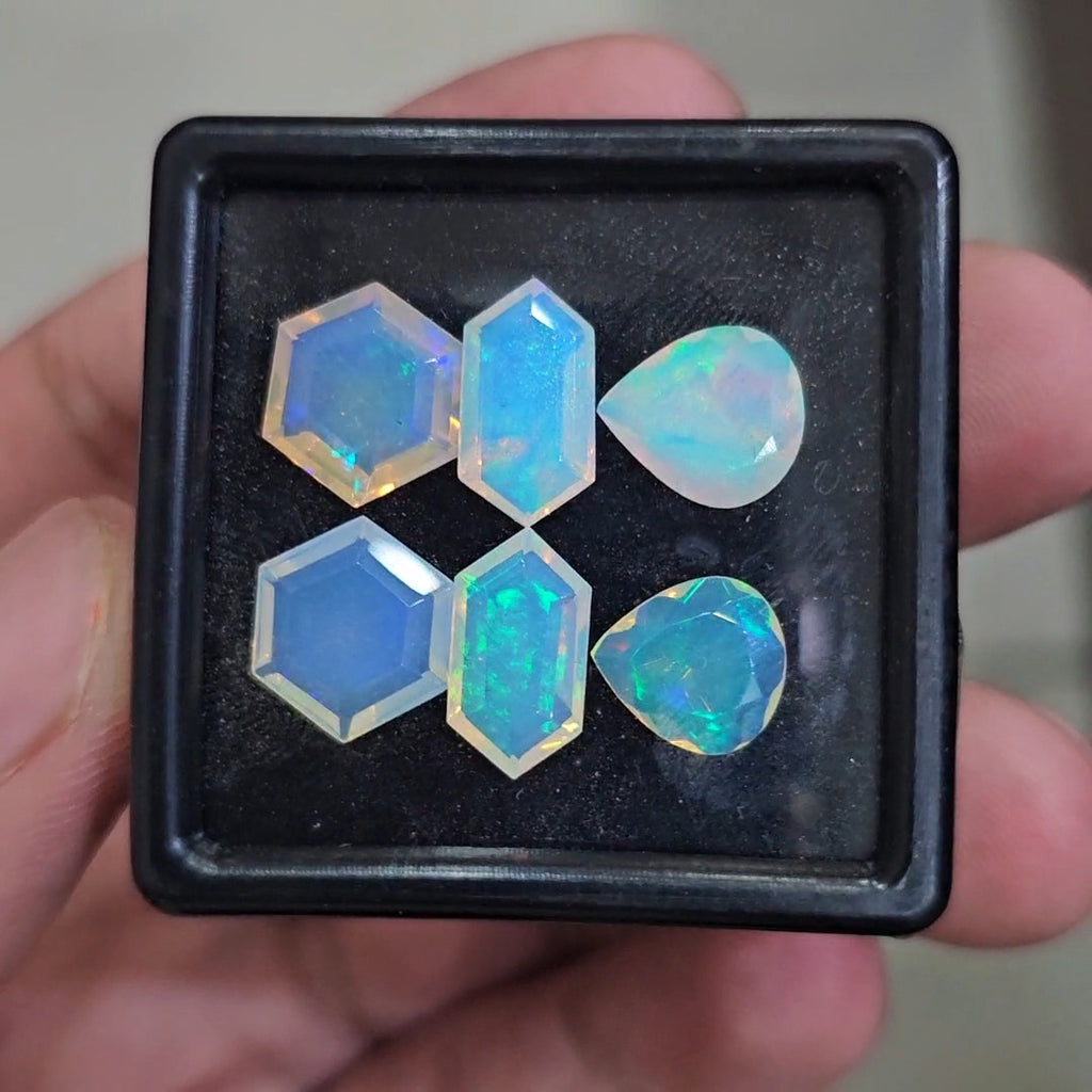 6 Pcs Natural Ethiopian Opal Faceted | Fancy  | 10-13mm| With Box