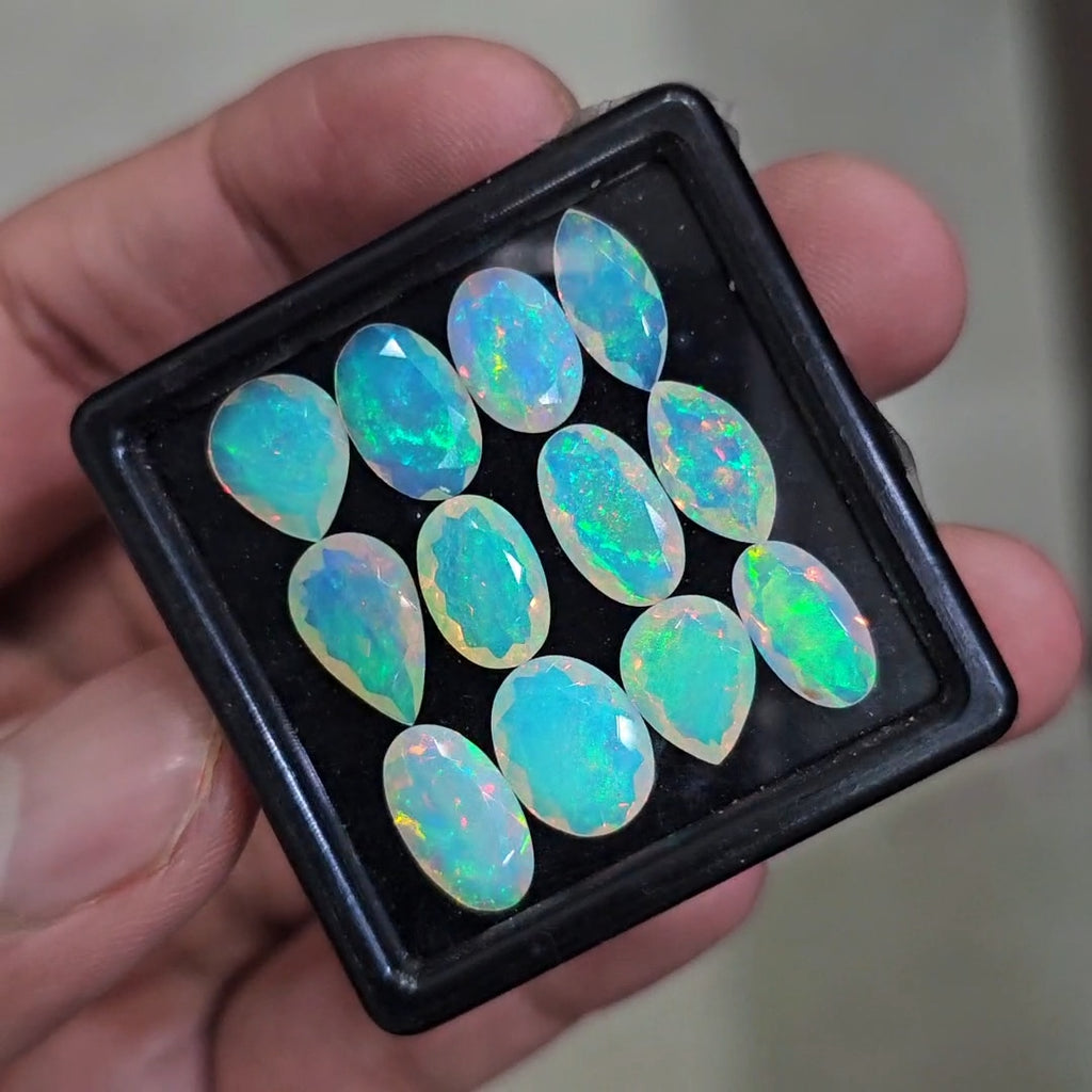12 Pcs Natural Ethiopian Opal Faceted | Mix | 10-12mm| With Box