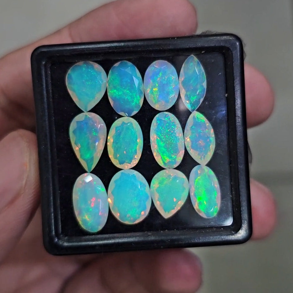12 Pcs Natural Ethiopian Opal Faceted | Mix | 10-12mm| With Box