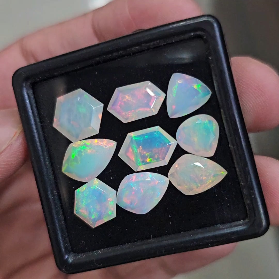 9 Pcs Natural Ethiopian Opal Faceted | Fancy | 8-12mm| With Box