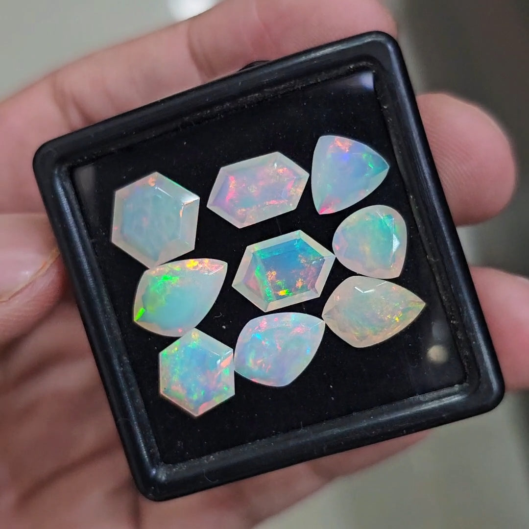 9 Pcs Natural Ethiopian Opal Faceted | Fancy | 8-12mm| With Box