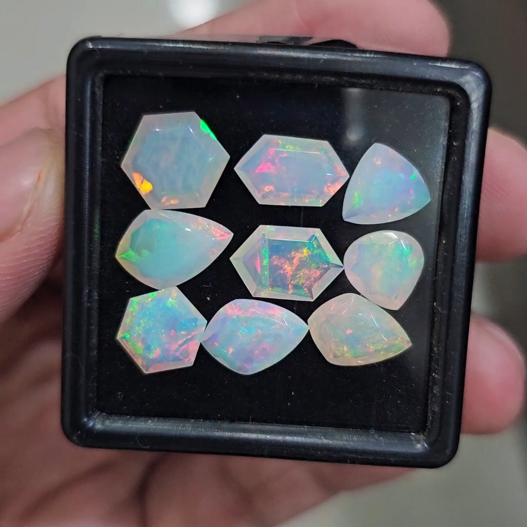 9 Pcs Natural Ethiopian Opal Faceted | Fancy | 8-12mm| With Box